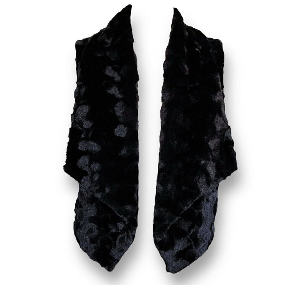 Y2K Vintage JACK Womens Faux Fur Vest Sz S Mob Wife Black Open Front Boho Glam